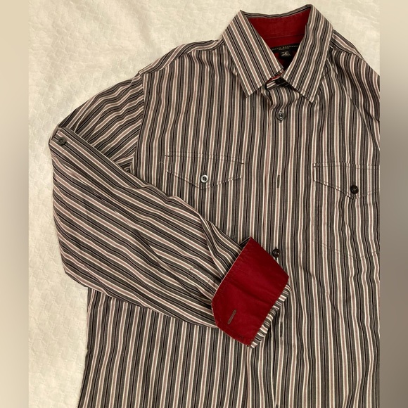 Banana Republic button down shirt, small slim fit, 14-14.5, gray and red stripes - Picture 4 of 5